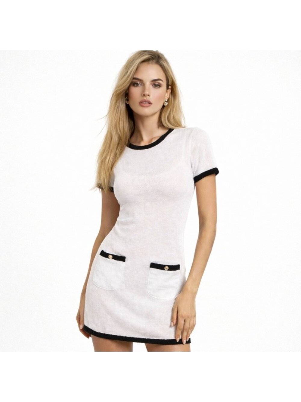 Chanel Runway Dress CC White Cotton Midi Vintage Cruise Collection Knit